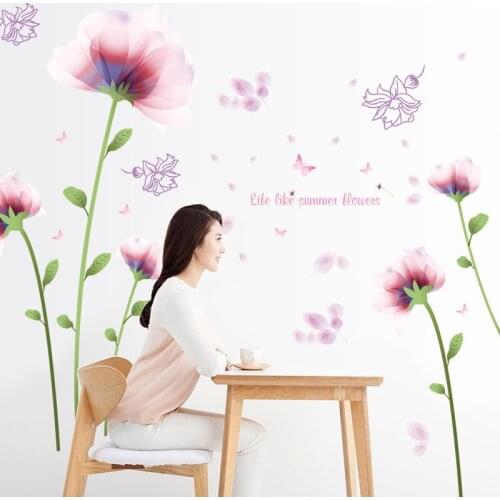 148*135cm Romantic Pink Flowers Wall Stickers Fresh Flower Room Decoration Decorative Vinyls for Walls Art Stikers Muraux