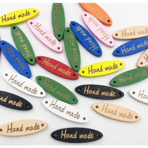 50Pcs Oval "Hand made" Wood Button Sewing Accessories Decoration Buttons Handmade Scrapbooking Craft DIY WB644