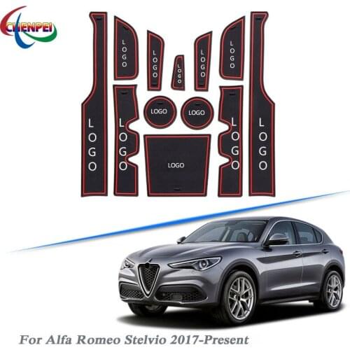 Brand LOGO Car Styling For Alfa Romeo Stelvio 2017-Present Gate slot pad Interior Door Groove Mat Non-slip dust Mat Accessories