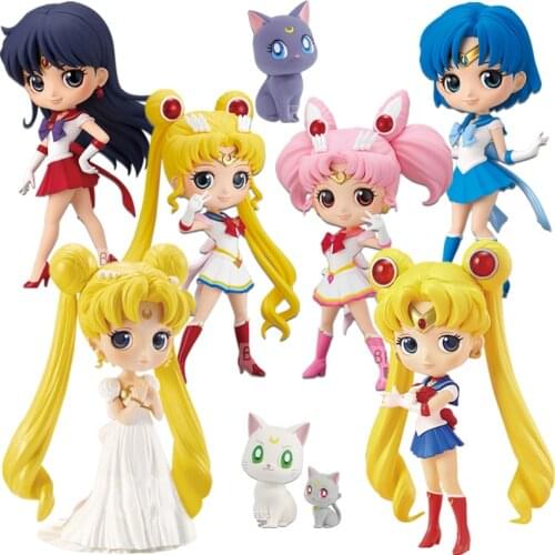 BANDAI Banpresto Sailor Moon Qposket Chibiusa Sailor Mercury Sailor Mars Sailor Jupiter Sailor Venus Anime Toys Figure