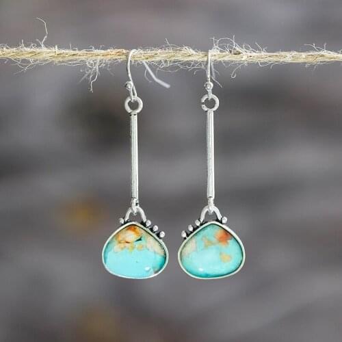 Bohemian Cute Lock Shaped Turquoises Stone Earring Statement for Women Girl Vintage Long Rod Bar Drop Dangle Earrings Jewelry