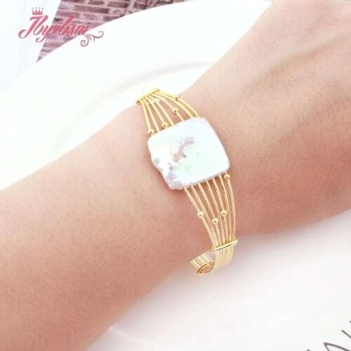 20mm Square Natural Freshwater Pearl Beads Fashion Jewerly Bracelet For Women Christmas Valentines Gift Adjustbale Bracelet 7"