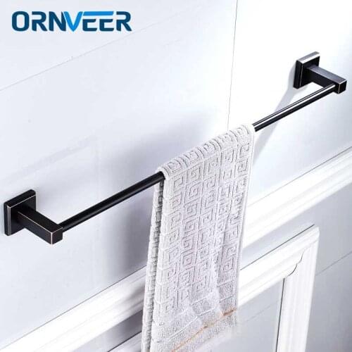 Towel Bars 60cm Solid Brass Single Rail Towel Holder Bath Shelf Towel Hanger Wall Bathroom Accessories Black Towel Rack