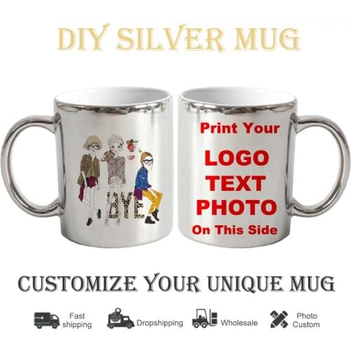 DIY Luxury silvery Mug 3 Girl friendship Personalized Ceramic Mugs Coffee Milk Cup Gift Print Pictures photo mug KTDZ-RW-009-LY
