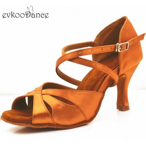 Evkoodance Size US 4-12 Heel Height 7 cm Brown Red Black Zapatos De Baile Professional Dance Shoes For Girls Evkoo-553