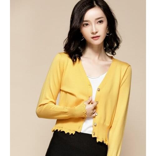 Hot sale! New v-neck lace knit cardigan women long sleeve short coat female slim jacket 2018 sweater shawl jacket female D207