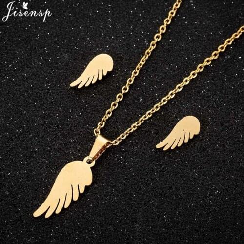 Jisensp 2019 New Arrival Fashion Feather Jewelry Sets Vintage Cute Angel Wings Necklace Earrings for Women Kids Birthday Gift