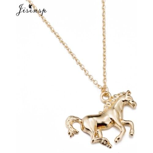 Jisensp Trendy Gold Running Horse Necklace for Women Vintage Jewelry Choker Necklaces Cool Animal Chain Necklace Collares