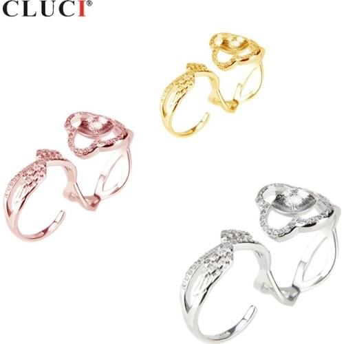 CLUCI Fashion Wilver 925 Silver Bridal Ring Women Adjustable Pearl Ring Mounting Jewelry SR2022SB