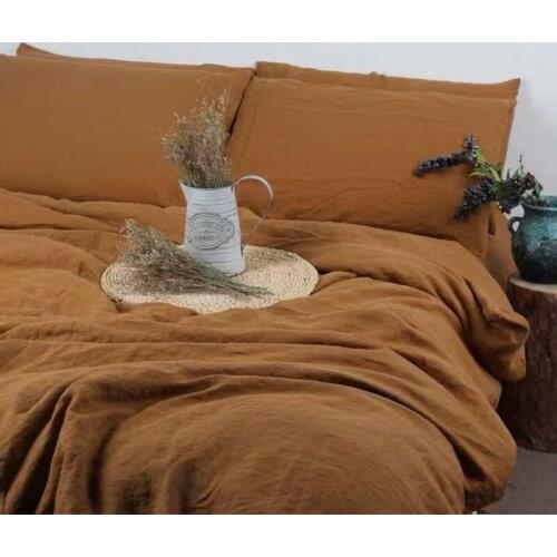 3PCS Washed Pure Linen Duvet Cover Set Queen Size Bedding Bed Cover Flax Quilt Cover and Pillowcase Bedspread Bedcover
