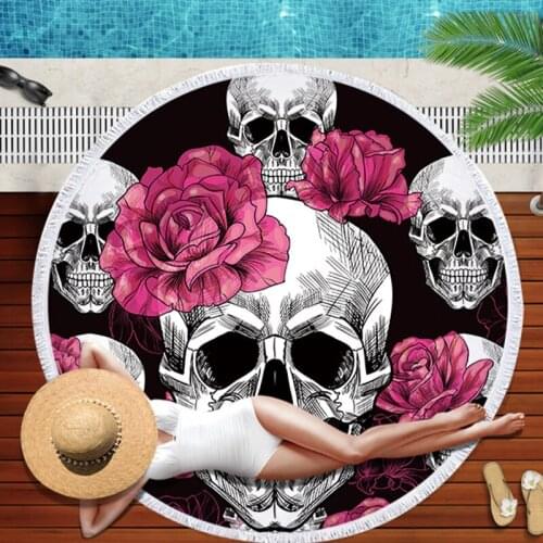 Skull Head Style 150cm Round Beach Towel With Tassel 500G Blanket Swimming Towel Toalla De Playa Bath Towel