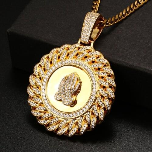 Iced Out Cuban link Pendant Necklace Men Hip Hop Jewelry Personality Round Iced Out Cubic Zirconia Pendant Bling Fashion Gift
