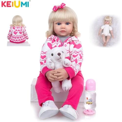KEIUMI 24 Inch Cloth Body Reborn Baby Dolls Golden Hair Soft Silicone Bebe Reborn Dolls Toy Birthday Gift To Your Child