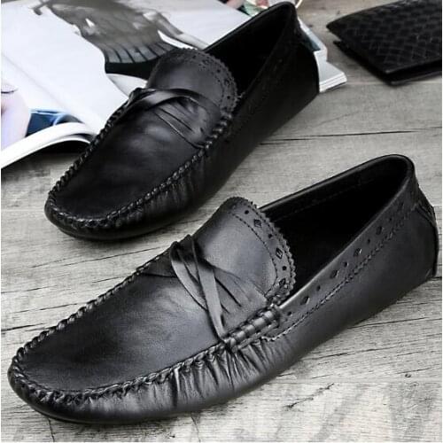 Genuine leather Summer Peas Loafers Shoes for men Flat heel Lazy Driving Boats Size 38-45