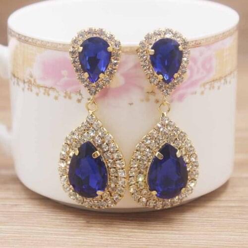 Hot sell jewelry rhinestone earrings Dangle Earring golden green/clear/yellow/red/royal/blue stone luxury crystal earring