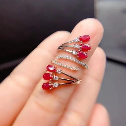 Fashion Silver Gemstone Ring 3mm*5mm Natural Ruby Ring for Party Solid 925 Silver Ruby Jewelry