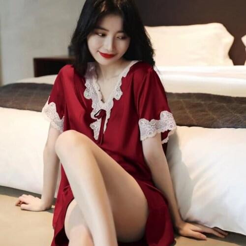 Nightgown Women Sleepwear Summer New Satin Nightdress Intimate Lingerie Soft Nightwear Home Dressing Gown Sexy Bathrobe