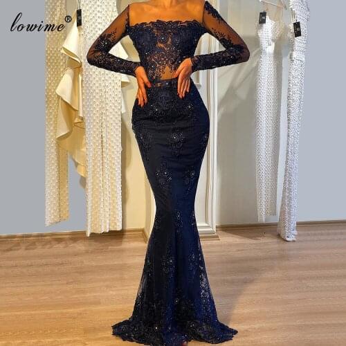 New Elegant Lace Mermaid Prom Dresses 2020 Long Sequins Formal Evening Dress Turkish Couture Arabic Special Occasion Gowns Party