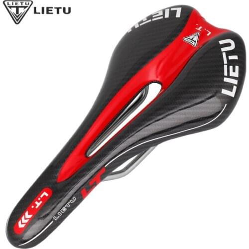 Lietu New Bicycle Saddle Ergonomic MTB Road Bike Perforated Seat Foam Cushioned PU Leather Texture Steel Rail Cycle Accessories