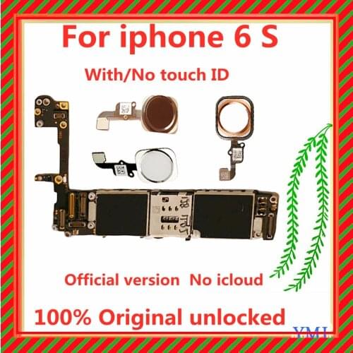 Original Unlocked mainboard for iPhone 6s 6 S Motherboard with Touch ID No icloud Logic board Wtih chips IOS Support LTE 4G