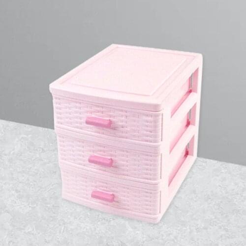 Plastic Drawer Designed 3 Compartment Jewelry Storage Box Pink