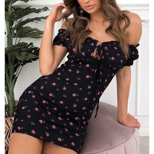 Floral Wrap Dress for Women Summer Print Off Shoulder Tie Up Front Ruffle Short Mini Dresses Female Vestido