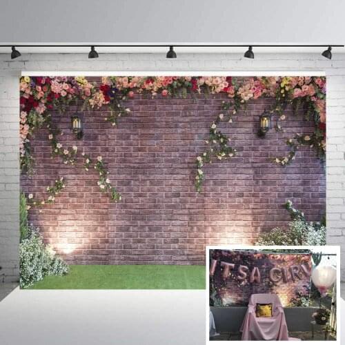 Rose Flower Photography Backdrop Brick Wall Vinyl photo Studio Wedding background Valentines Day birthday party baby shower