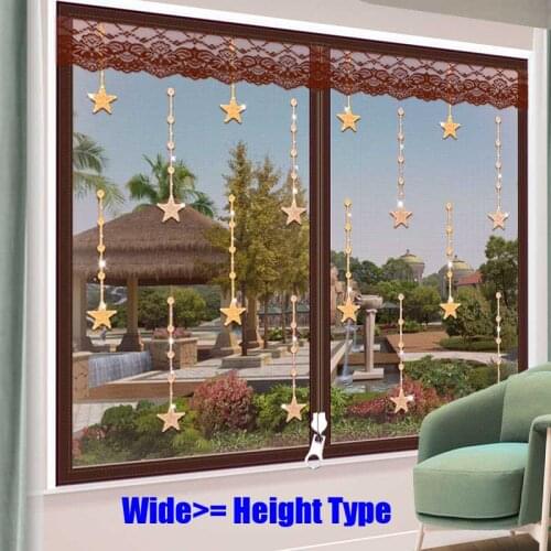 Wide Cute Star Coffee Door Window Mesh Screen Zipper Opening Yarn Air Tulle Fly Anti-Mosquito Net Curtain Removeable Washable