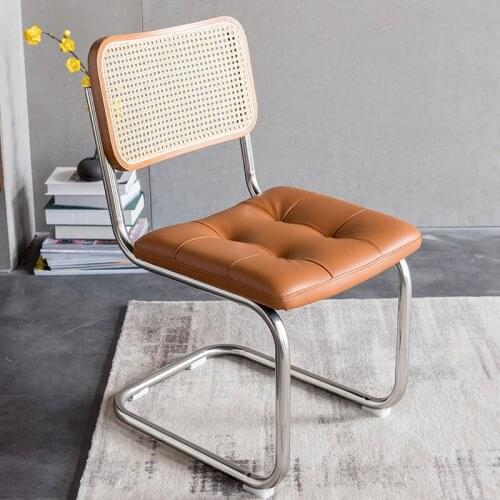 Nordic Retro Rattan Dining Chairs Home Backrest Armrest Wrought Iron Solid Wood Dining Chair Livingroom Furniture Armchair