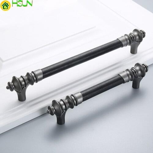 Alloy Kitchen High Black Quality Zinc Cabinet Handles Cupboard Door Pulls Drawer Knobs Furniture Leather Handle Hardware