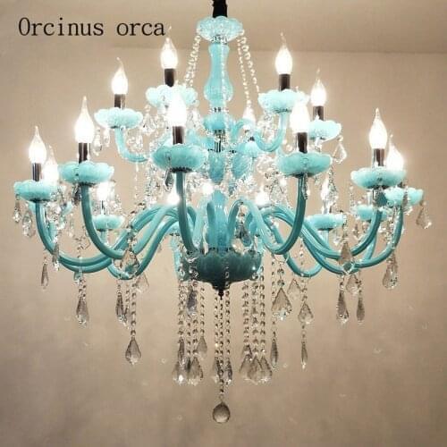 Mediterranean Blue crystal chandelier living room bedroom coffee shop European luxury LED crystal chandelier free shipping