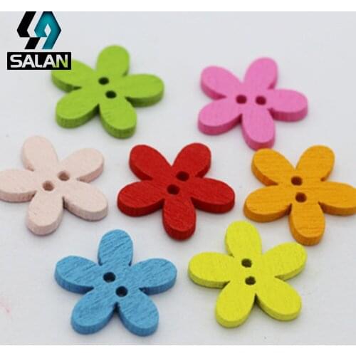 Spot wholesale bursts 1.5CM multi-color mix of fine flowers wooden button cartoon childrens clothing sweater decorative buttons