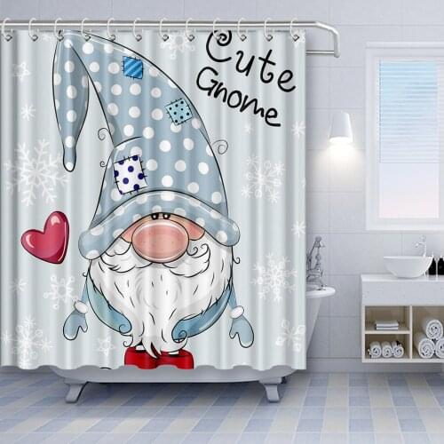 Christmas Cartoon Gnome Blue Snowflakes Shower Curtain