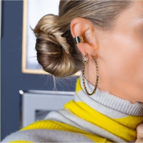 2019 luxury BOHO big hoop earring gold color bezel setting rainbow colorful cubic zirconia european women lady gorgeous jewelry