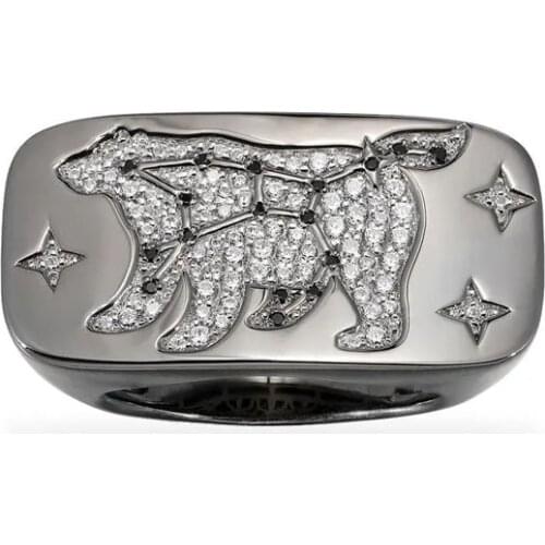SLJELY Fashion Real 925 Sterling Silver Black Grey Great Bear Constellation Ring with Zirconia Women Fine Brand November Jewelry