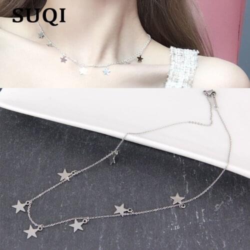 SUQI Stainless Steel Star Necklace Women Choker Kolyma Silver Color Butterfly Necklaces Pendants Femme Chain Collar Jewelry 2019