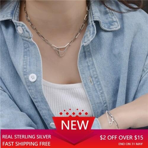 Women Necklace 925 Sterling Silver Necklace for Women Hip Hop Minimalist Chain Charm Necklace Fashion Jewelry Accessories