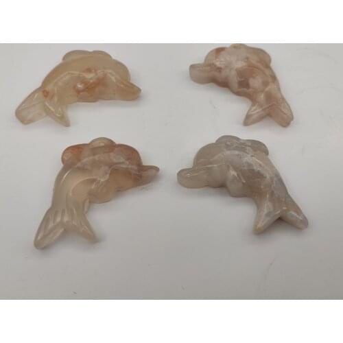 1pcs Natural Cherry Blossom Agate Healing Crystals Hand Carved Dolphins Collectible Statue Figurine Love Crystals Gift