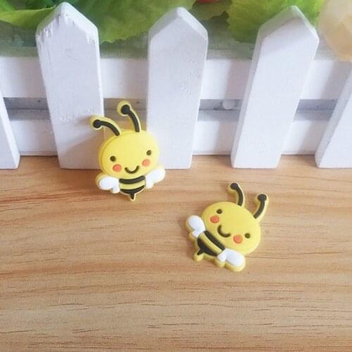 10Pcs/lot Cute Yellow Bee Soft Silicone Flatback Cabochon PVC Rubber Decoration Craft DIY Scrapbooking Hair Accessories 24*35mm