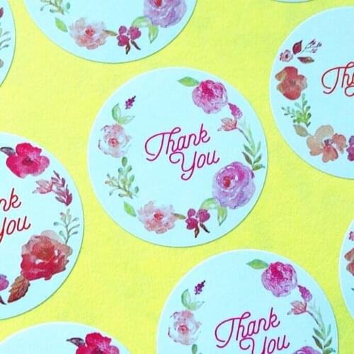 120pcs/lot Round Vintage Flower print Thank you Adhesive Kraft Baking Seal Sticker gift stickers students' Funny DIY Work