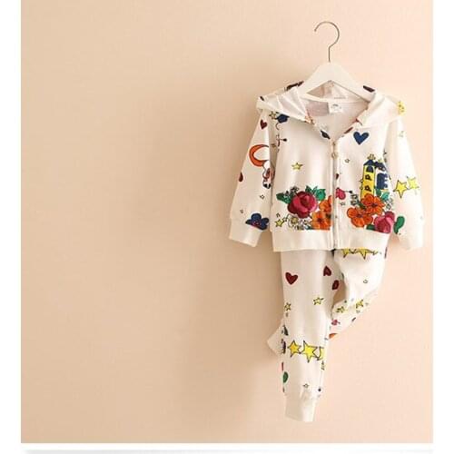 2021 2pcs Spring Baby Girls Children Sport Flower Girls Suit Coat + Pant Girls Clothes Kids Clothes sets 2-8