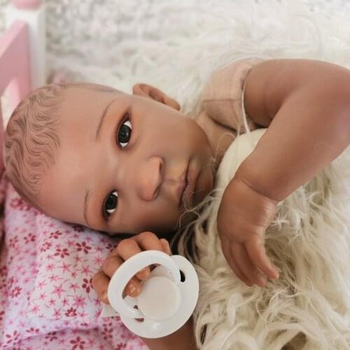 20inchs Rebirth Doll Vinyl and Cotton Cute Tanned Complexion Newborn Realistic Rebirth Doll