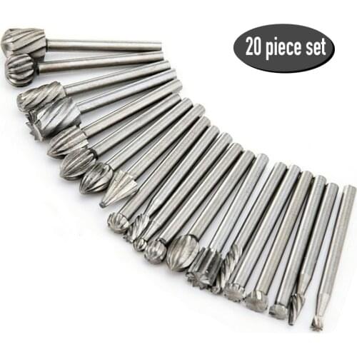20Pcs Wood Milling Cutter Durable Routing Router Bits High Speed Steel Rotary Bits Burrs Set Grinding Head For Engraving