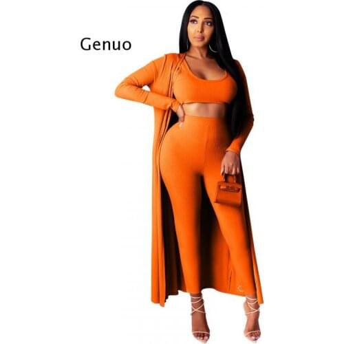 Three Piece Set for Women Elegant Crop Top and Skinny Pencil Pant and Robe Long Coat Outfits Solid Color 3 Piece Suits