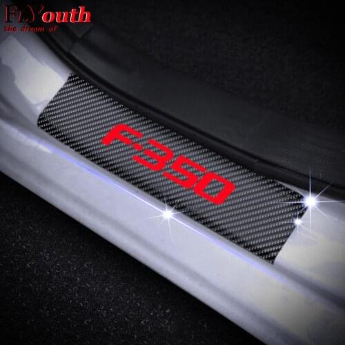 4D Carbon Fiber Vinyl Sticker For Ford F-350 F350 Car Door Sill Welcome Pedal Stickers Door Threshold Plate Car Styling 4Pcs