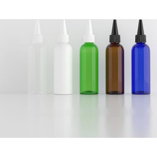 50pcs 100ml Clear empty plastic bottles with pointed mouth top cap, 3.5oz DIY PET food bottles containers with screw cap