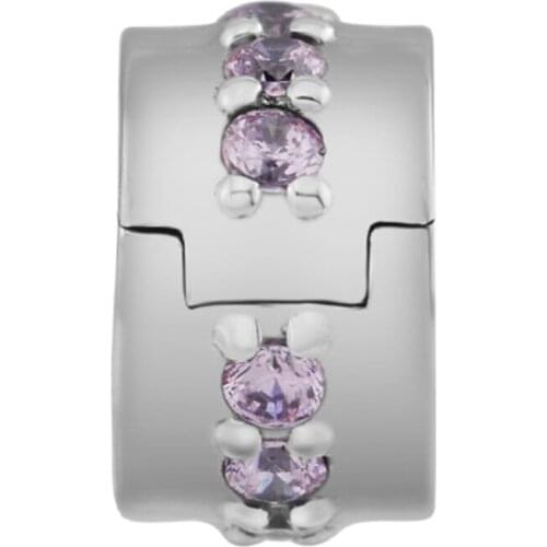 Authentic 925 Sterling Silver Pink CZ Shining Path Clip Charms Fits Pandora Bracelet Stopper Beads DIY Jewelry Making Kralen