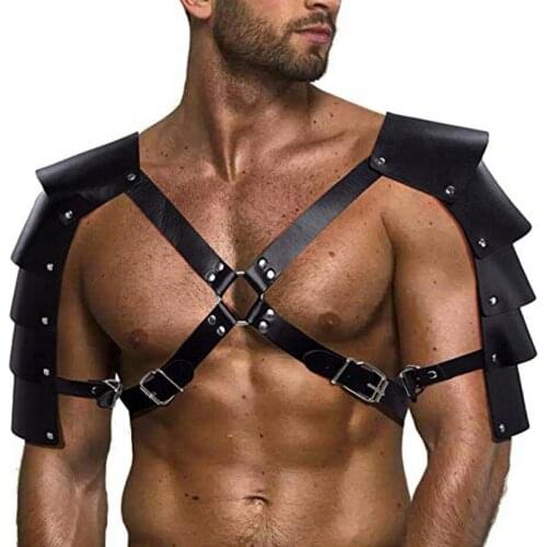 BDSM Gay Sexual Shoulder Armor Chest Harness Men Fetish Leather Body Cage Harness Belt Erotic Rave Gay Bondage Lingerie for Sex