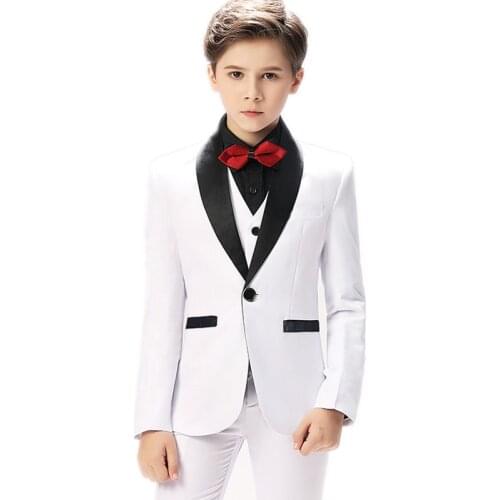 White Baptism Blazer Clothing Sets For Children Flower Boys Performance Wedding Dress Prom Suits Outfit Teens Vest Costume