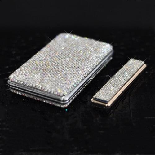 Shiny Crystal Diamond Ms 20 Cigarette Case Charging Windproof Plasma Lighter Slim Metal Lightweight Cigarette Box Set Lover Gift